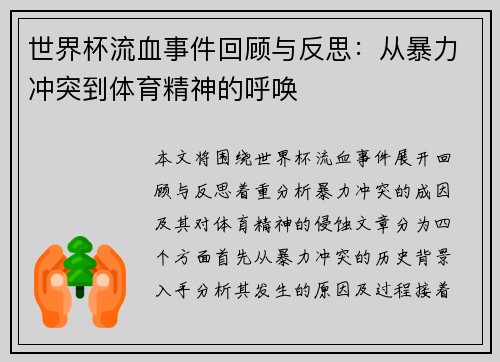 世界杯流血事件回顾与反思：从暴力冲突到体育精神的呼唤