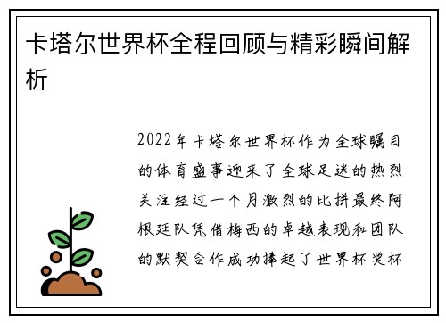 卡塔尔世界杯全程回顾与精彩瞬间解析